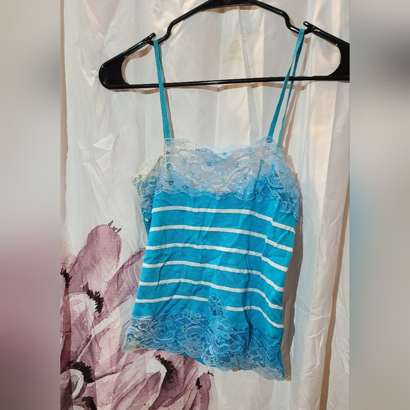 Blue white stripe lace and sequin tank size L by deep Los Angeles - Picture 1 of 4
